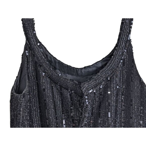 Vintage Judith Imports Black Sequined Sleeveless Dress Made In France Size 42 - Picture 11 of 13